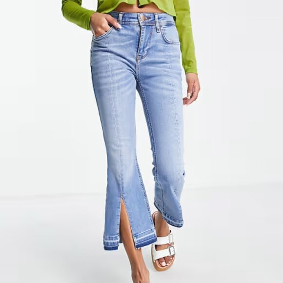 River Island Petite Kickflare Cropped Jeans Size UK12XS | NWT | Medium Blue - Picture 5 of 5